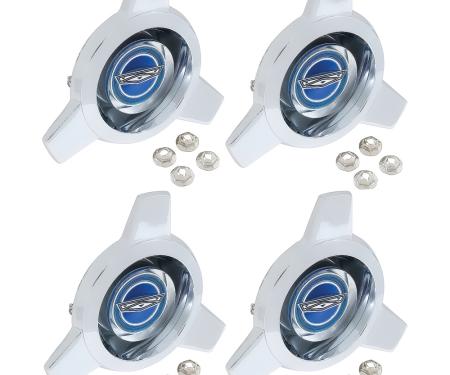 OER 1965-66 Ford, Deluxe Wire Wheel Spinner Cap Set, Blue *1130-4S