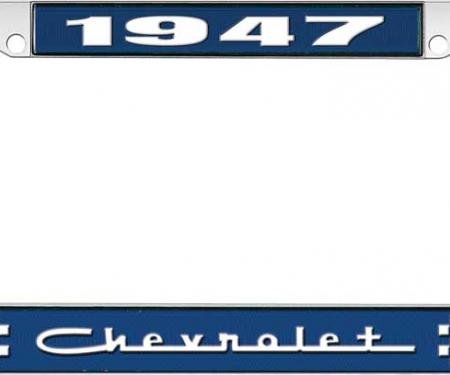OER 1947 Chevrolet Style #5 Blue and Chrome License Plate Frame with White Lettering LF2234705B